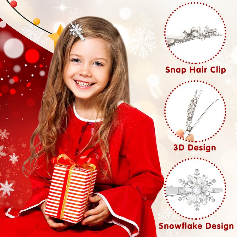 AUGSUN 8Pcs Christmas Snowflake Rhinestone Hair Clips, Winter Crystal Snowflake Hairpins Festive Costume Accessories for Women Xmas Holiday Party Gifts - Image 3